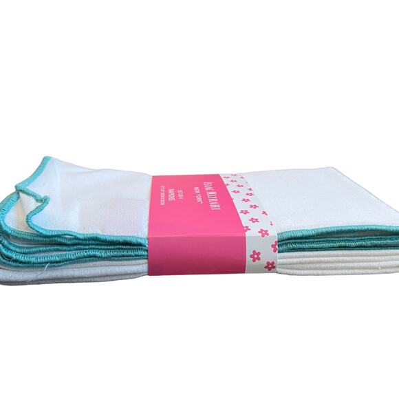 Isaac Mizrahi Spring Cotton Cloth Napkins 20x20 Embroidered Turquoise White NEW - Picture 1 of 8